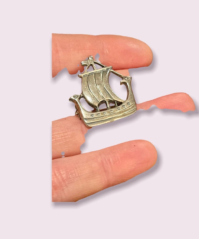 - Vintage Nordic sailing ship brooch sterling silver 925 European