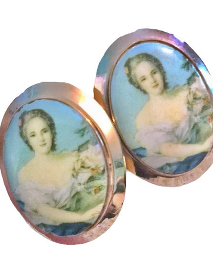 Vintage gold finish fancy glass cameo cufflinks ladies heavy