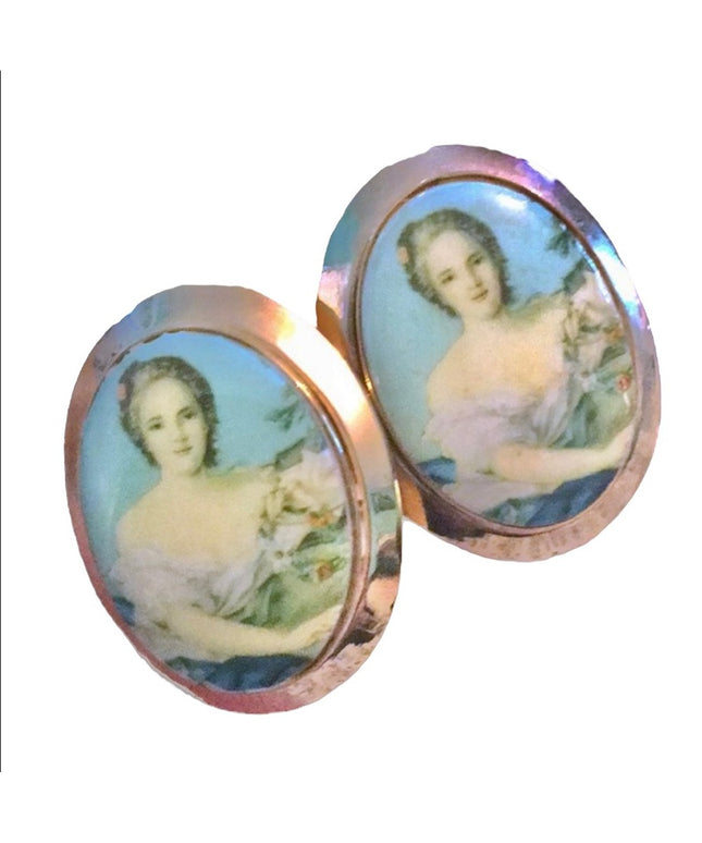 Vintage gold finish fancy glass cameo cufflinks ladies heavy