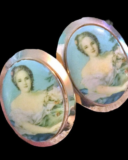 Vintage gold finish fancy glass cameo cufflinks ladies heavy