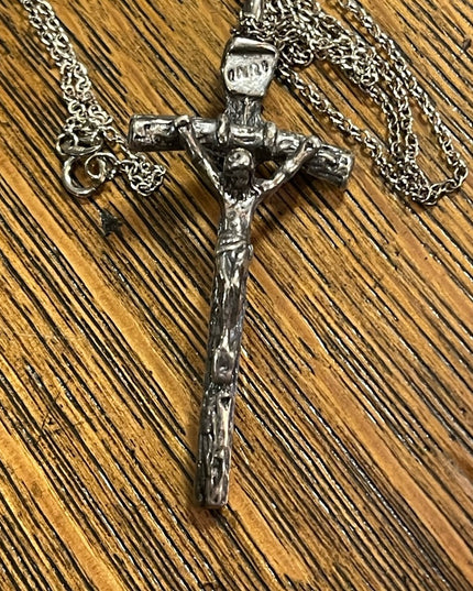 Antique lovely Catholic Italy Crucifix cross Jesus Sterling silver 2” pendant