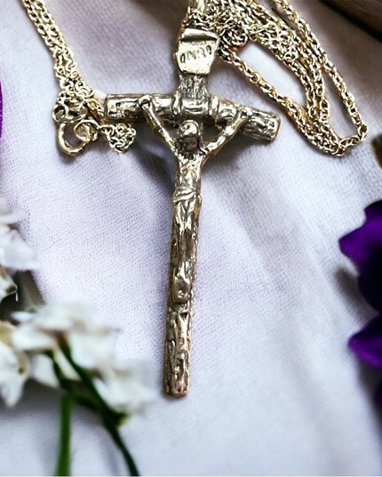 Antique lovely Catholic Italy Crucifix cross Jesus Sterling silver 2” pendant
