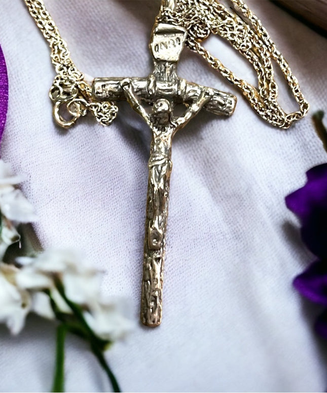 Antique lovely Catholic Italy Crucifix cross Jesus Sterling silver 2” pendant