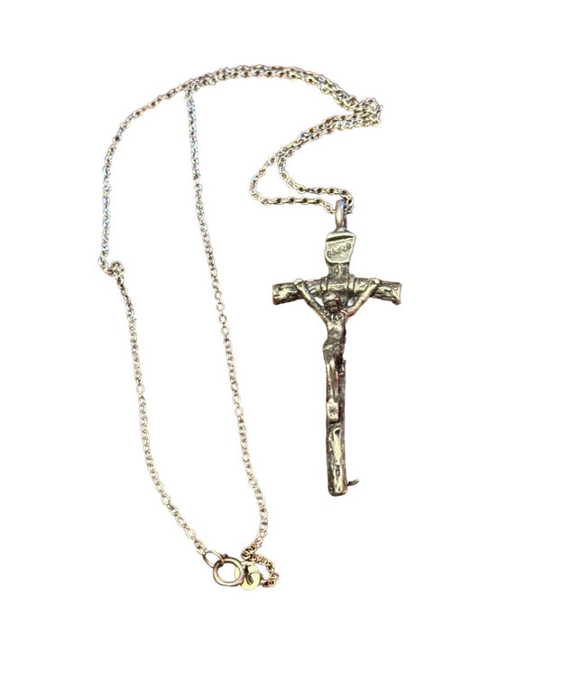 Antique lovely Catholic Italy Crucifix cross Jesus Sterling silver 2” pendant