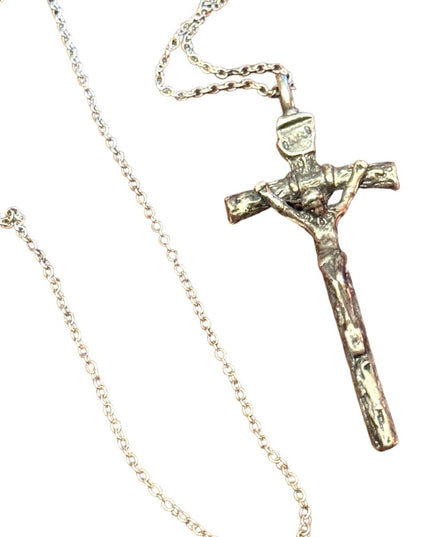 Antique lovely Catholic Italy Crucifix cross Jesus Sterling silver 2” pendant