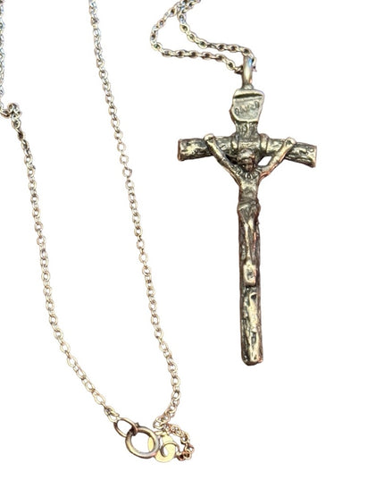 Antique lovely Catholic Italy Crucifix cross Jesus Sterling silver 2” pendant