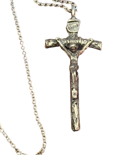 Antique lovely Catholic Italy Crucifix cross Jesus Sterling silver 2” pendant