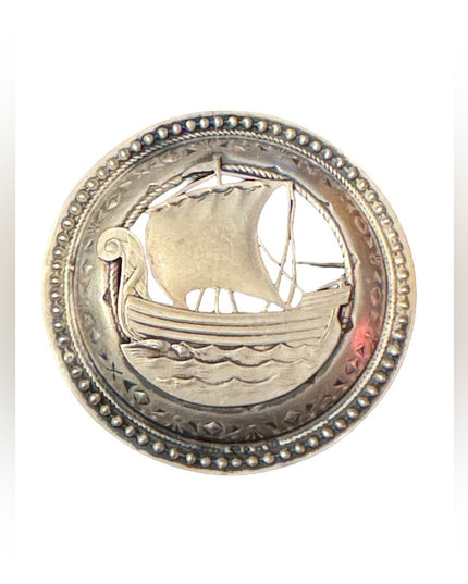 Antique Victorian Nordic sterling silver 925 Viking ship brooch