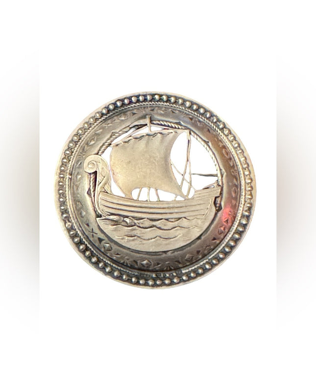 Antique Victorian Nordic sterling silver 925 Viking ship brooch