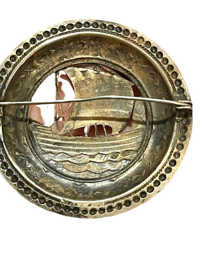 Antique Victorian Nordic sterling silver 925 Viking ship brooch