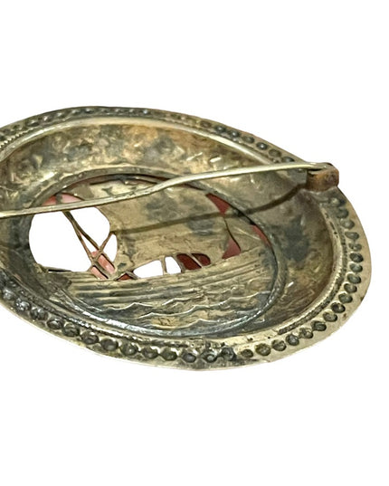 Antique Victorian Nordic sterling silver 925 Viking ship brooch