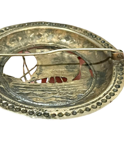 Antique Victorian Nordic sterling silver 925 Viking ship brooch