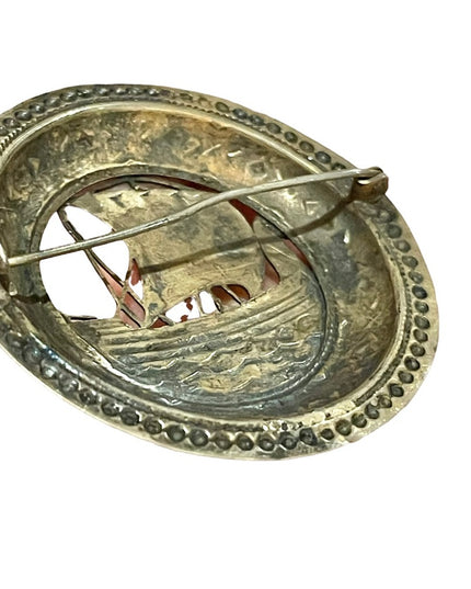 Antique Victorian Nordic sterling silver 925 Viking ship brooch