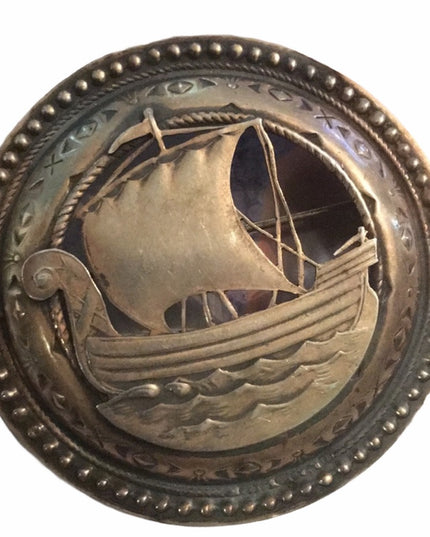 Antique Victorian Nordic sterling silver 925 Viking ship brooch