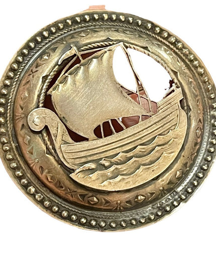 Antique Victorian Nordic sterling silver 925 Viking ship brooch