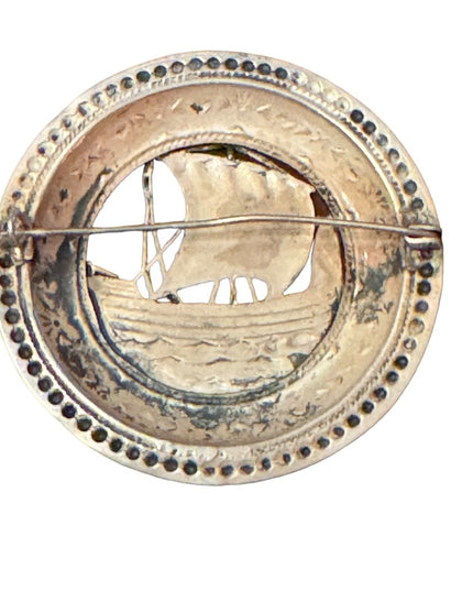 Antique Victorian Nordic sterling silver 925 Viking ship brooch