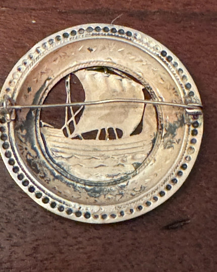 Antique Victorian Nordic sterling silver 925 Viking ship brooch