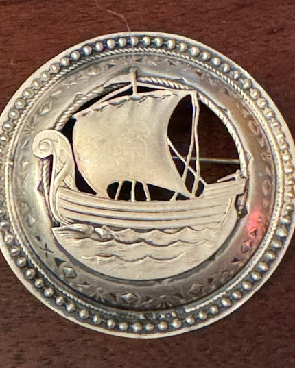Antique Victorian Nordic sterling silver 925 Viking ship brooch