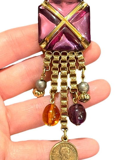 Beautiful vintage statement piece Dangly brooch 1980s coin