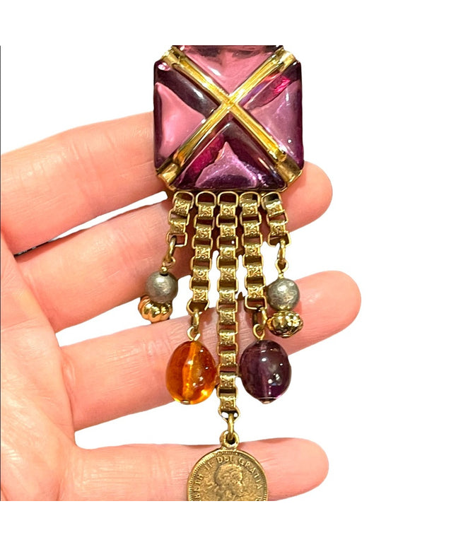 Beautiful vintage statement piece Dangly brooch 1980s coin