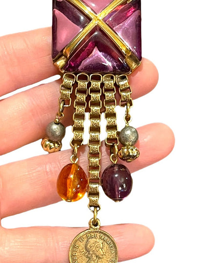 Beautiful vintage statement piece Dangly brooch 1980s coin