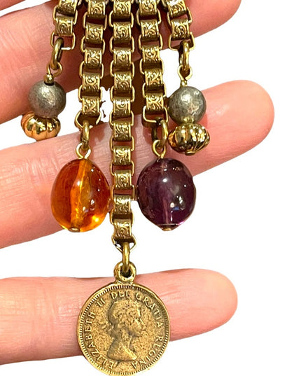 Beautiful vintage statement piece Dangly brooch 1980s coin