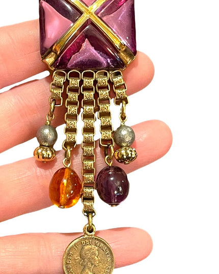 Beautiful vintage statement piece Dangly brooch 1980s coin