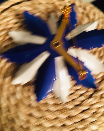 Vintage 1960s Metal flower Brooch enamel Red White Blue