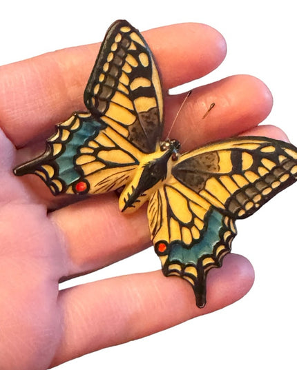 1930s Vintage Early resin Swallowtail aged painted butterlfy brooch