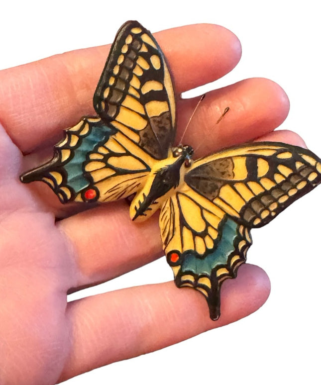1930s Vintage Early resin Swallowtail aged painted butterlfy brooch