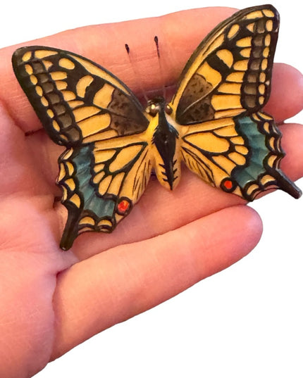 1930s Vintage Early resin Swallowtail aged painted butterlfy brooch