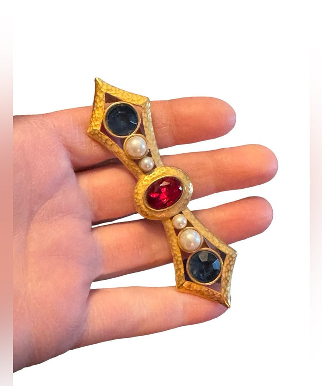 Vintage French brooch art deco design Paris jewelry crystal bar brooch pearl
