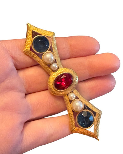 Vintage French brooch art deco design Paris jewelry crystal bar brooch pearl