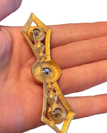 Vintage French brooch art deco design Paris jewelry crystal bar brooch pearl
