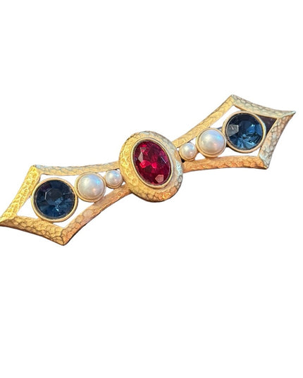Vintage French brooch art deco design Paris jewelry crystal bar brooch pearl