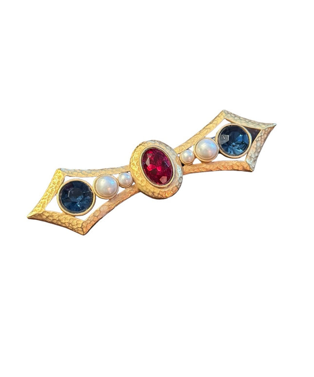 Vintage French brooch art deco design Paris jewelry crystal bar brooch pearl