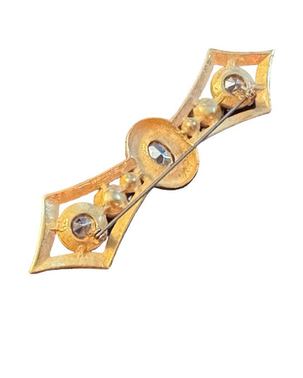 Vintage French brooch art deco design Paris jewelry crystal bar brooch pearl