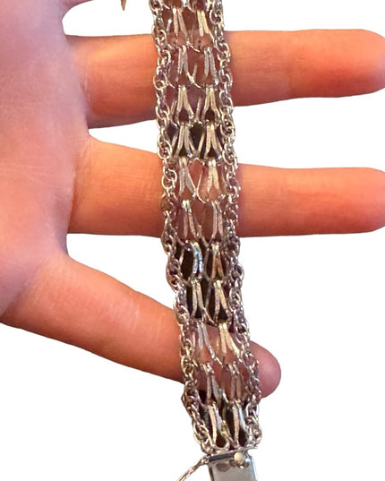 Vintage rhodium plated fancy link charm bracelet JEM Sterling silver 925