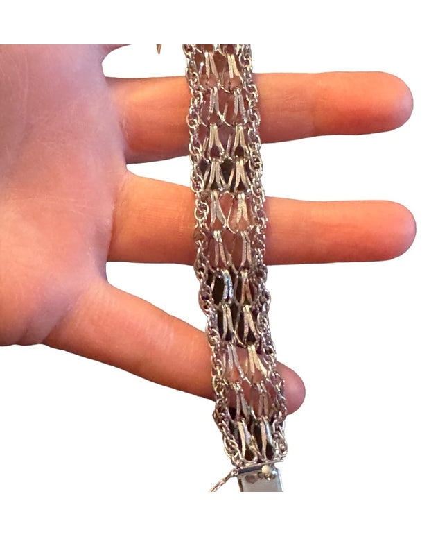 Vintage rhodium plated fancy link charm bracelet JEM Sterling silver 925