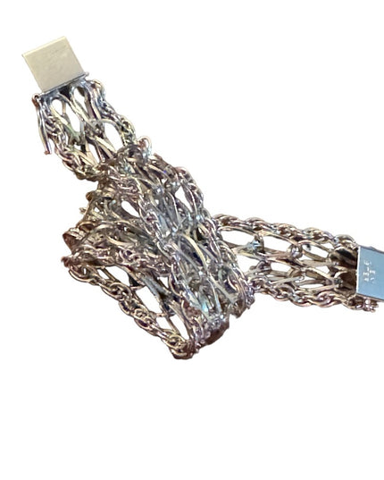 Vintage rhodium plated fancy link charm bracelet JEM Sterling silver 925