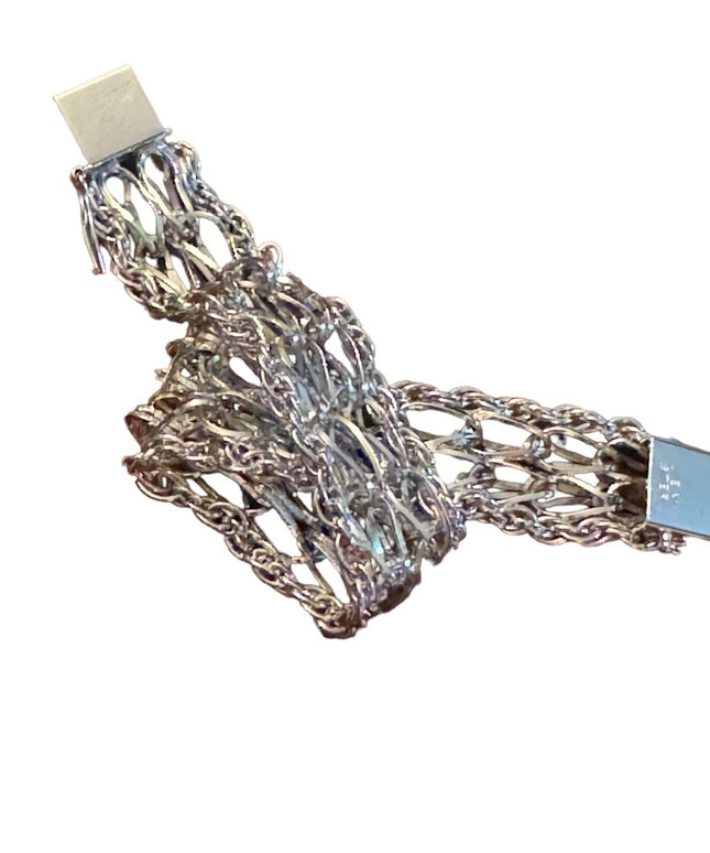 Vintage rhodium plated fancy link charm bracelet JEM Sterling silver 925