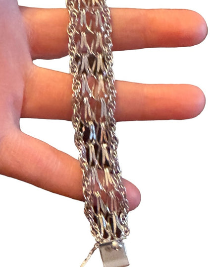 Vintage rhodium plated fancy link charm bracelet JEM Sterling silver 925