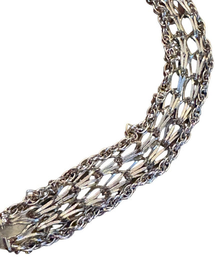 Vintage rhodium plated fancy link charm bracelet JEM Sterling silver 925