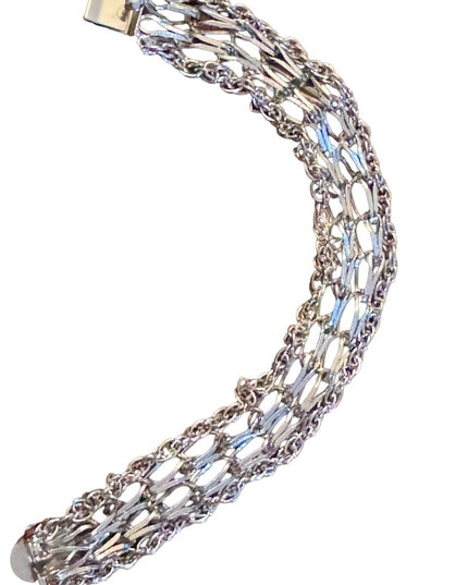 Vintage rhodium plated fancy link charm bracelet JEM Sterling silver 925
