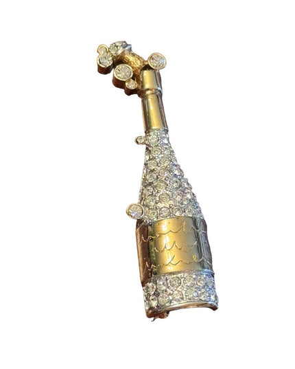 Vintage Signed Carolee Gold tome crystal rhinestone Champagne Bottle Brooch