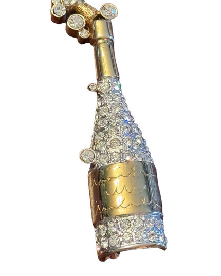 Vintage Signed Carolee Gold tome crystal rhinestone Champagne Bottle Brooch