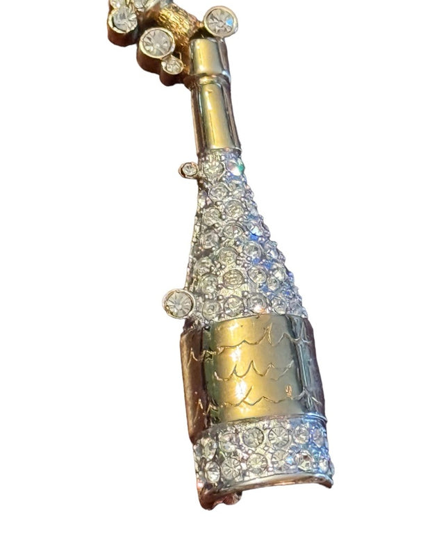 Vintage Signed Carolee Gold tome crystal rhinestone Champagne Bottle Brooch