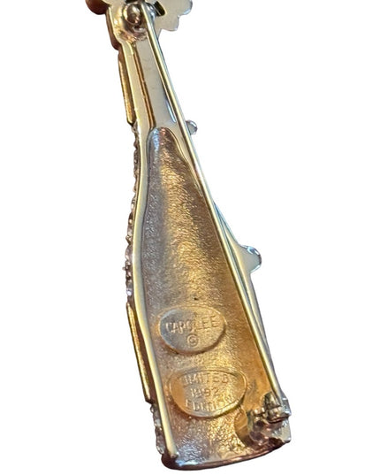 Vintage Signed Carolee Gold tome crystal rhinestone Champagne Bottle Brooch