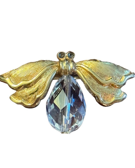 Vintage gold finish NAPIER crystal bug insect brooch