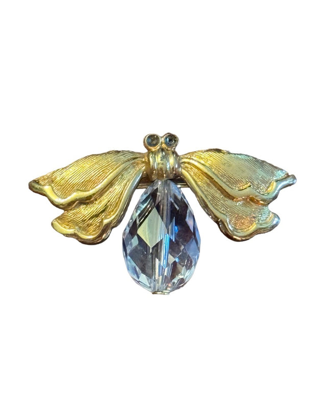 Vintage gold finish NAPIER crystal bug insect brooch